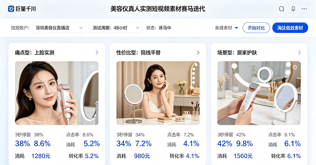 美容仪真人实测短视频素材赛马迭代界面